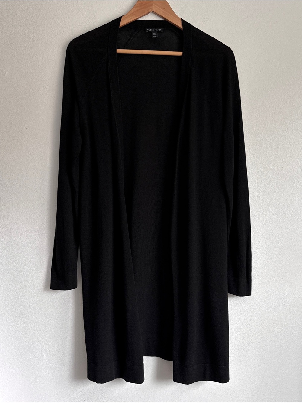 Eileen Fisher Fine Tencel Stretch Jersey Long Cardigan SZ XS Black